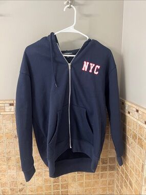 Navy Zip-Up Hoodie with NYC Patch - Unbranded